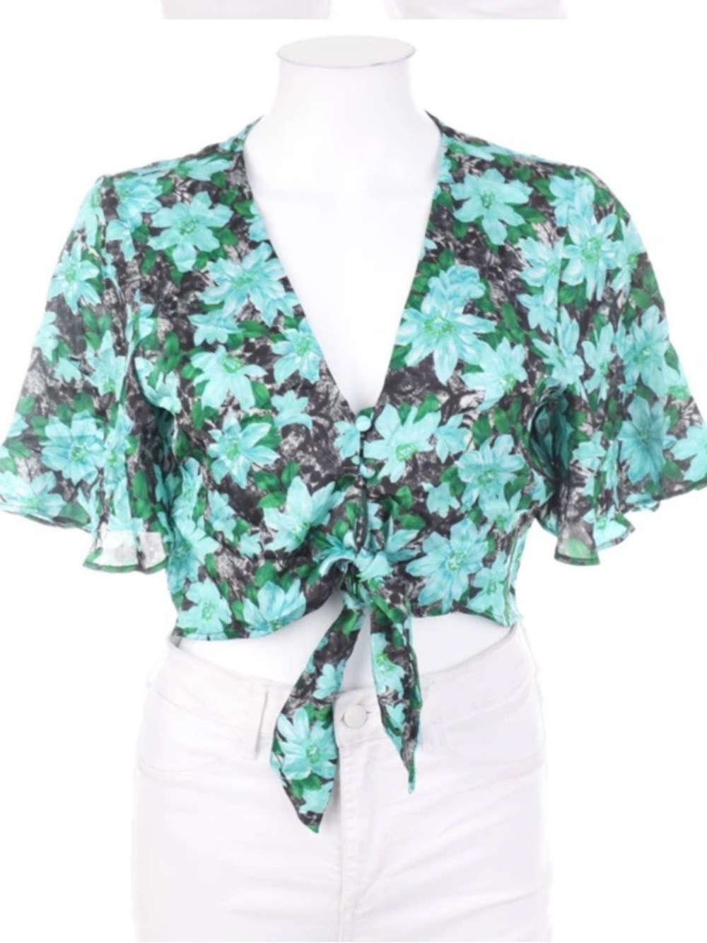 Zara  Floral Tie-Front Crop Top size M